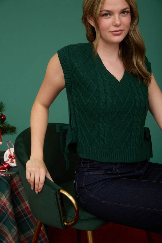 Holly Cable Knit Sweater Vest with Side Ties