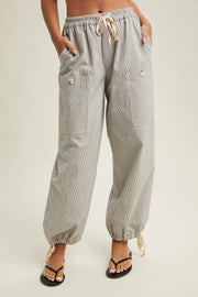 Libby Lou Mini Striped Tie-Hem Cargo Jogger Pants