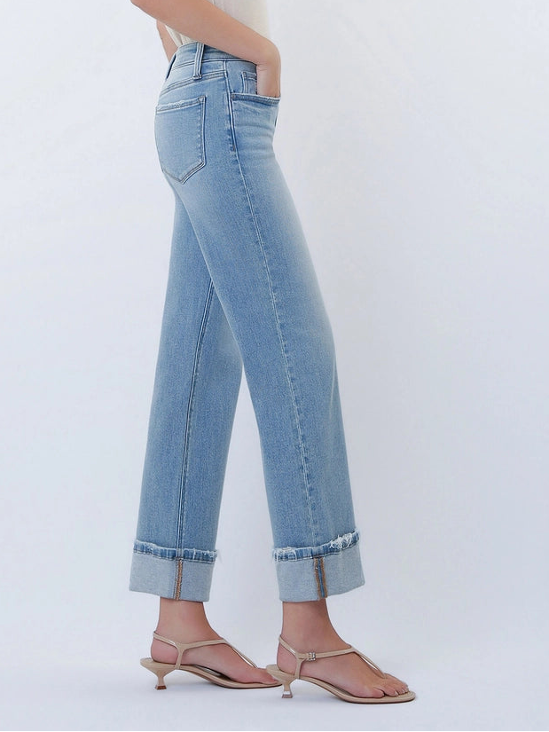 Blondie Mid Rise Cuffed Slim Wide Leg Jeans
