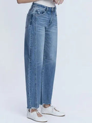 Ranger High Rise Raw Hem Seam Detail Barrel Leg Jeans