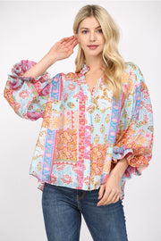 Aidyn Puff Sleeve Button Down Chiffon Blouse