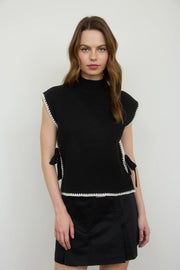 Yvette Side Tie Sleeveless Mock Neck Poncho Sweater