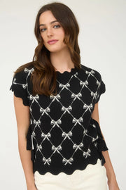 Lil Bo Peep Bow Pattern Cap Sleeve Sweater with Side Ties
