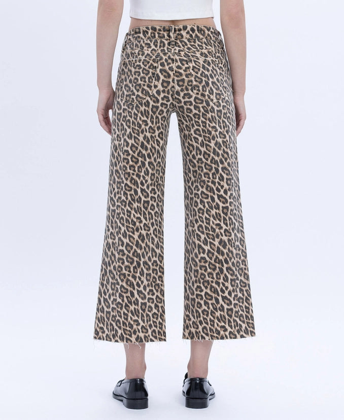Leo Animal Print High Rise Wide Leg Ankle Crop Jeans