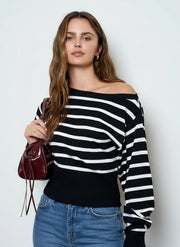 Lindley Boat Neck Fitted Waist Striped Sweater