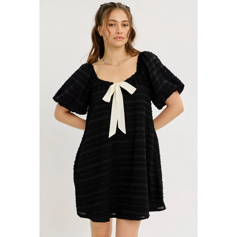 Bellamarie Textured Dress Bow-Tie Front Mini Dress