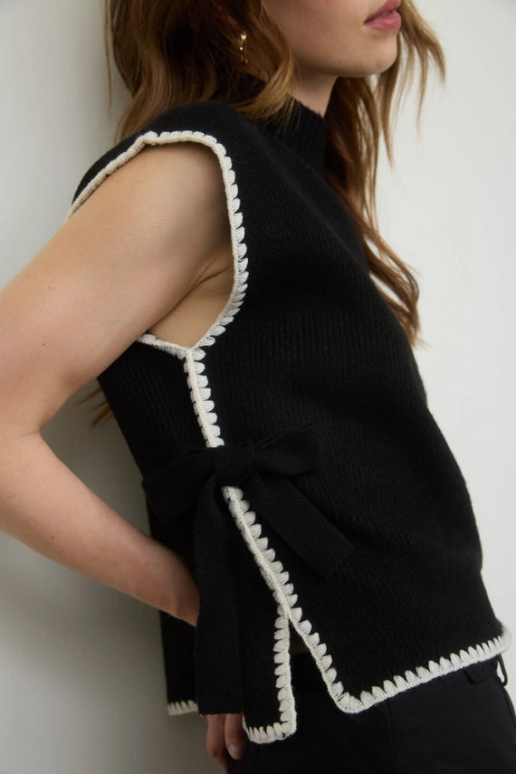 Yvette Side Tie Sleeveless Mock Neck Poncho Sweater