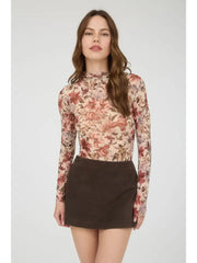 Delta II Floral Semi-Sheer Long Sleeve Mesh Top