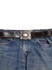 Western Stone Buckle with Vintage Leather Belt