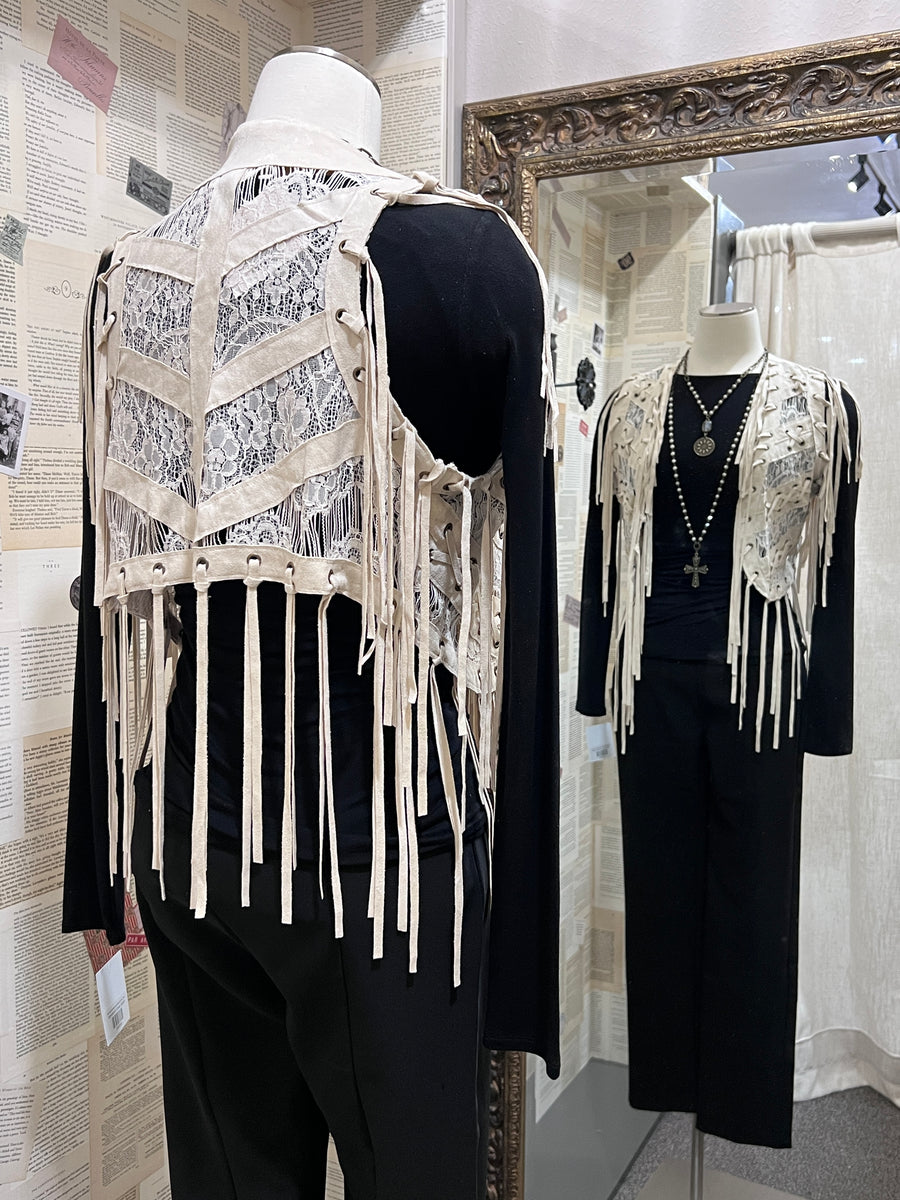 Saloon Lace & Eyelet Fringe Mini Vest