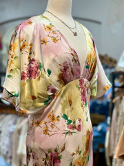 Josie Floral Print Satin Deep V-Neck Empire Waist Midi Dress