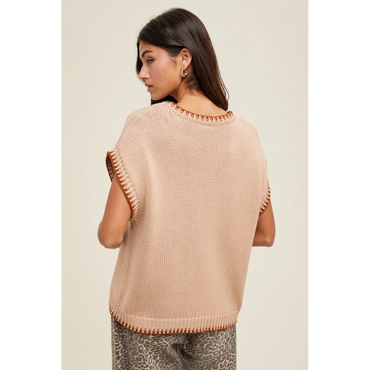 "HOWDY" Cap Sleeve Wide Shoulder Sweater