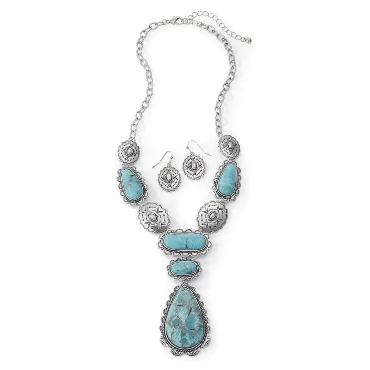 Stonecrop Turquoise Concho Necklace & Earrings Set