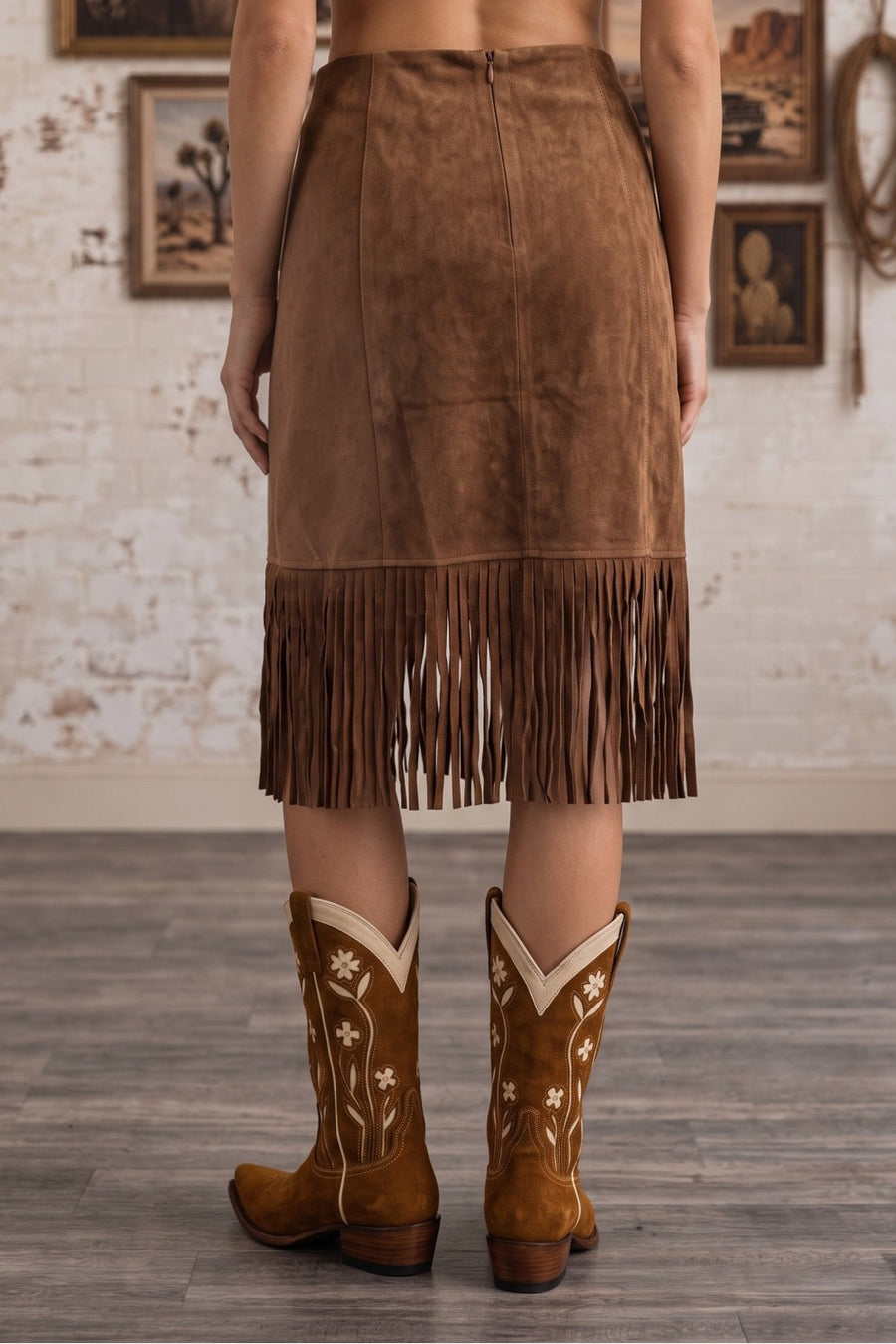 Opry Star Fitted Faux-Suede Midi Skirt