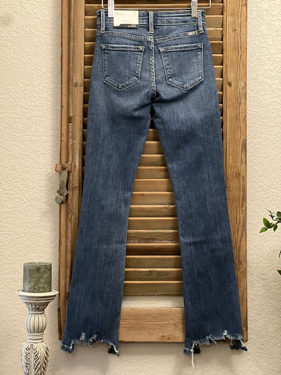 Amore' Mid Rise Baby Bootcut Sharkbite Jeans with Side Splits