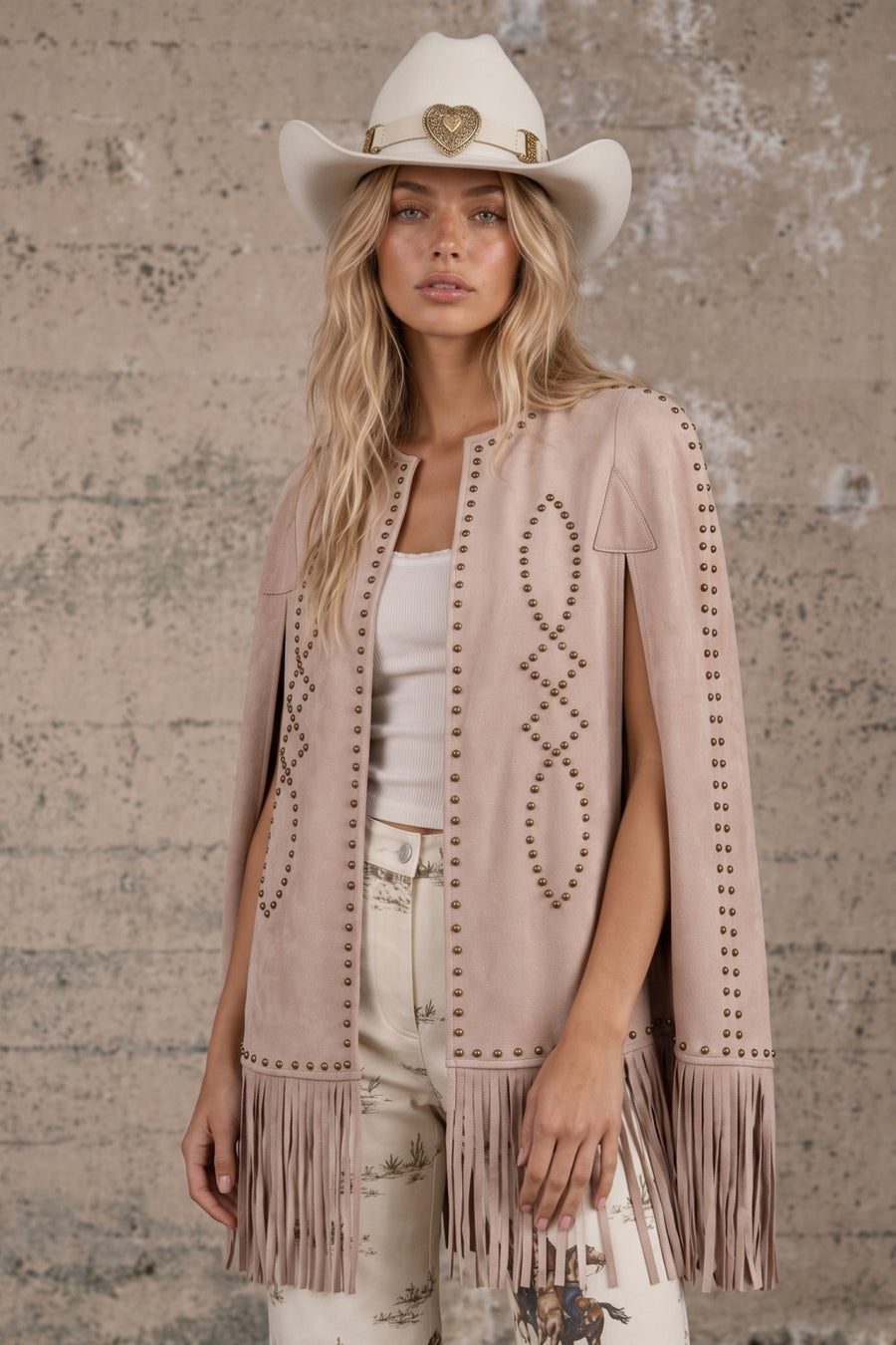 Queen of Country Studded Fringe Suede Cape