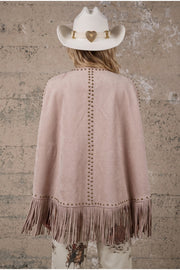 Queen of Country Studded Fringe Suede Cape