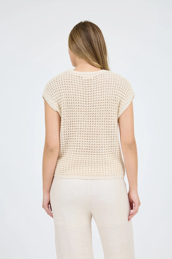 Eliza Crochet Open Knit Cap Sleeve Sweater To