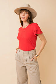 Celia Double Ruffle Short Sleeve Crew Neck Top
