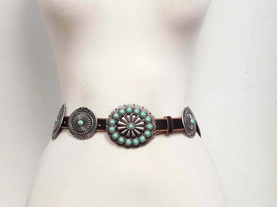 Pueblo Full Concho Distressed Leather Belt