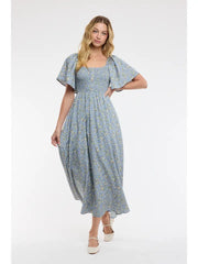 Madge Floral Flutter Sleeve Midi Dress