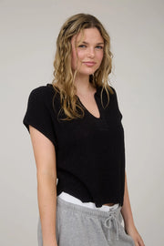 Alana Split Neck Cap Sleeve Ribbon Knit Pullover