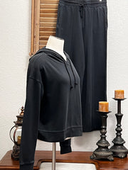 Anna Hooded Long Sleeve Crop Cotton Knit Shirt