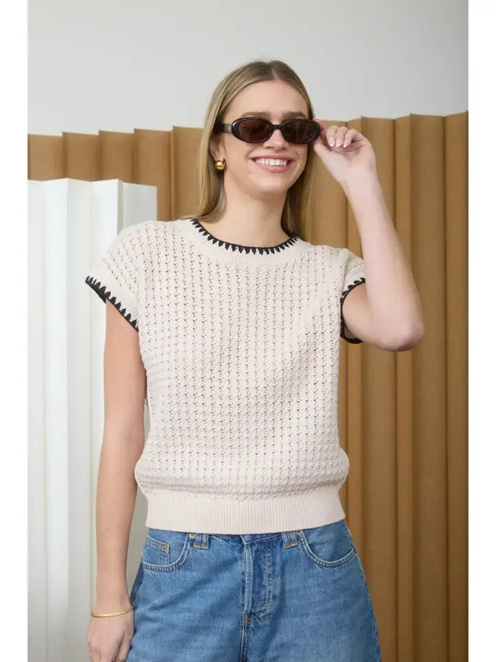 Terra Crochet Open Knit Twisted Mini Cable Knit Top