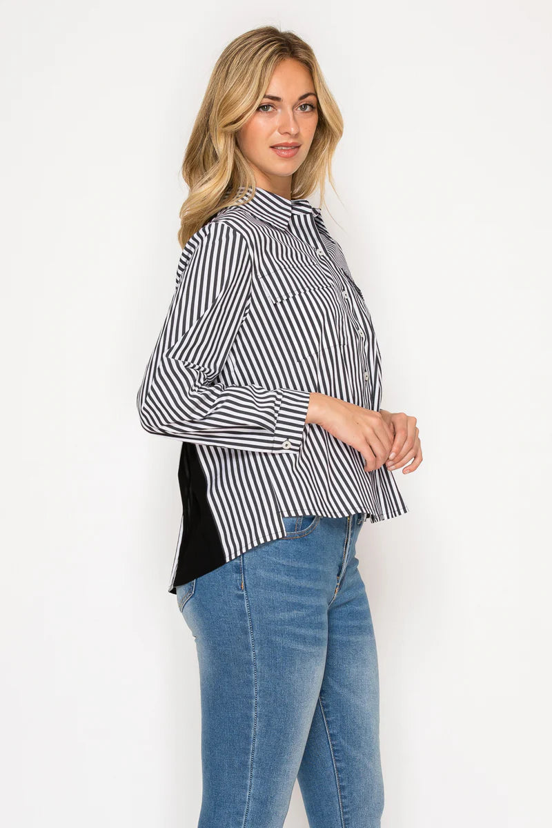 Jenn Back Pleated Button Front Shirt