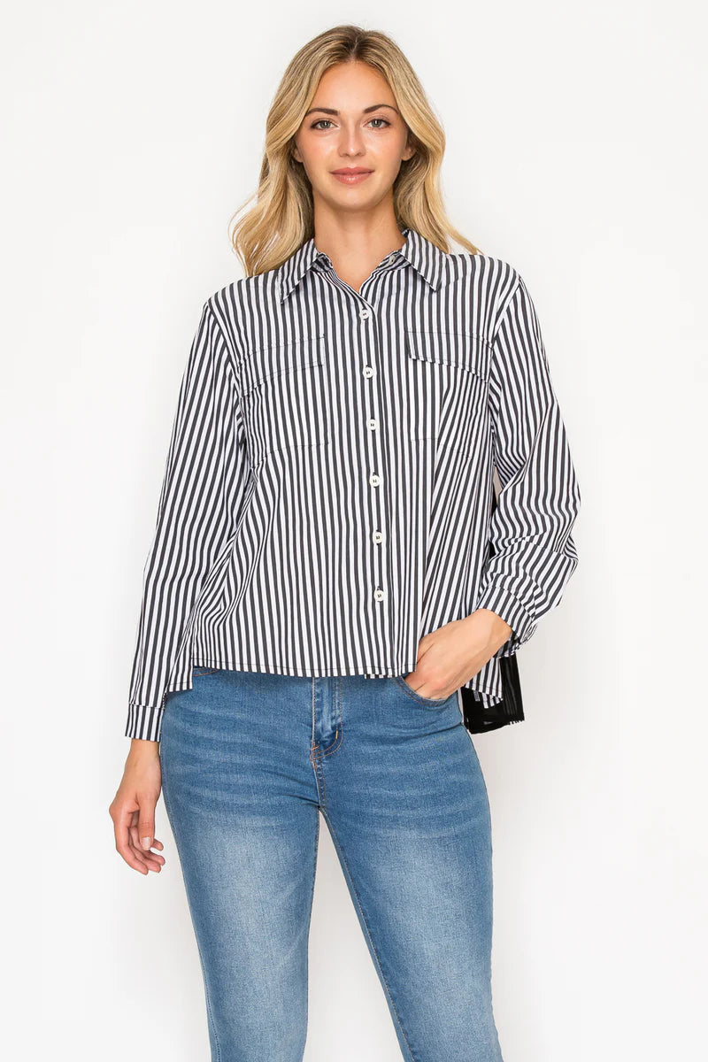 Jenn Back Pleated Button Front Shirt