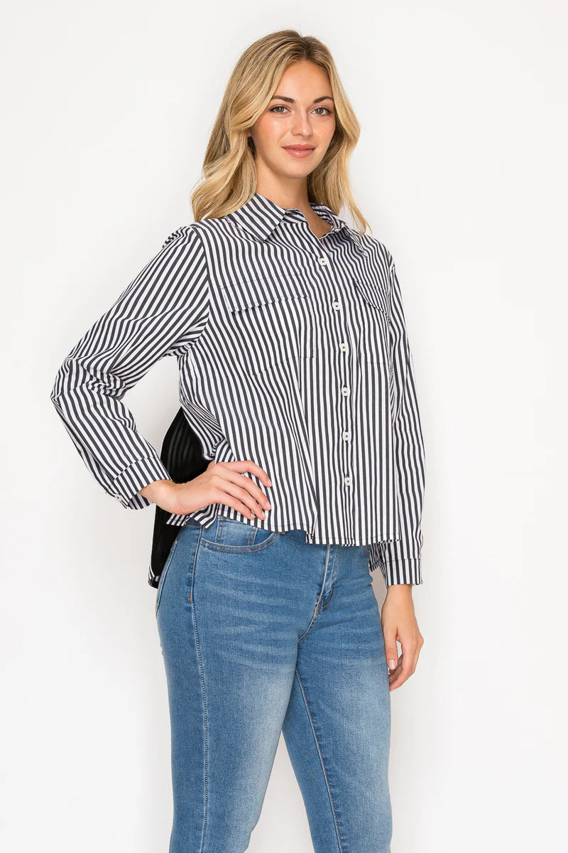 Jenn Back Pleated Button Front Shirt