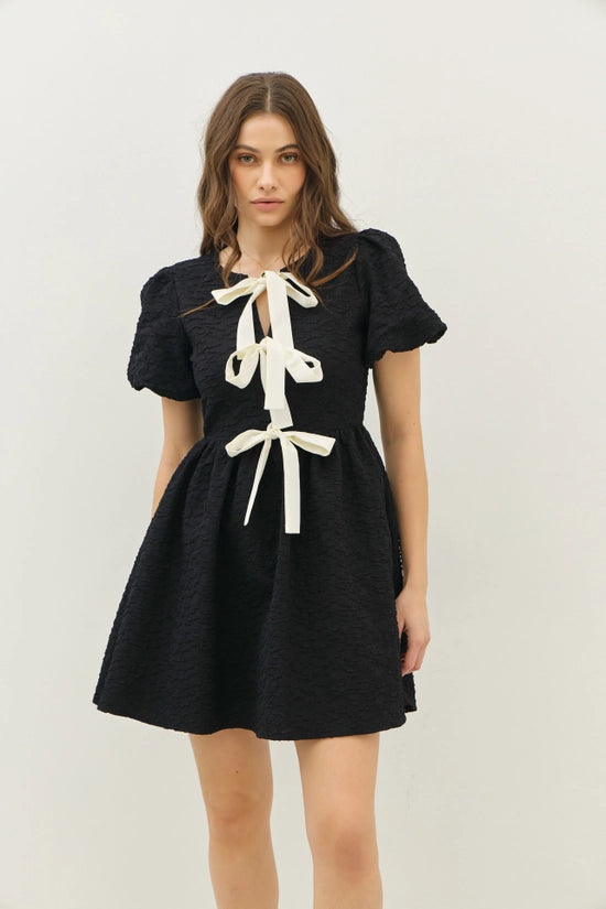 Belladonna Bubble Textured Bow-Tie Front Mini Dress
