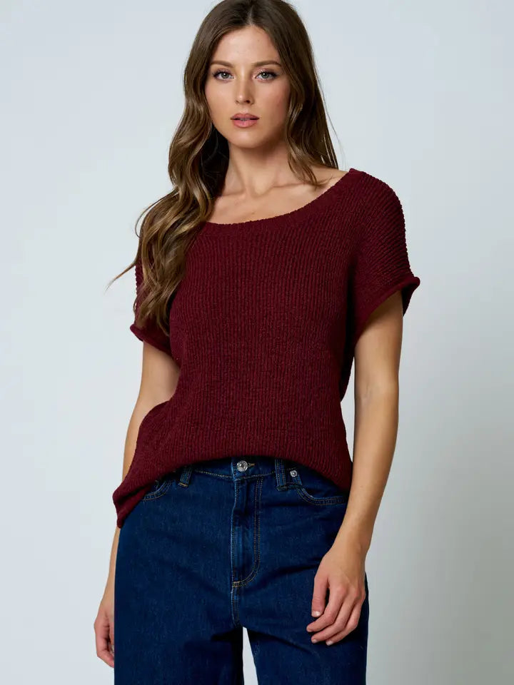 Perry Crew Neck Short Cap Sleeve Sweater