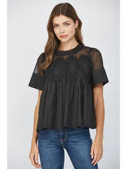 Vela Mesh Lace Applique Peplum Top by FATE