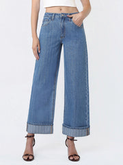 Behind Bars High Rise Jacquard Stripe Wide Cuff Ankle Crop Jeans