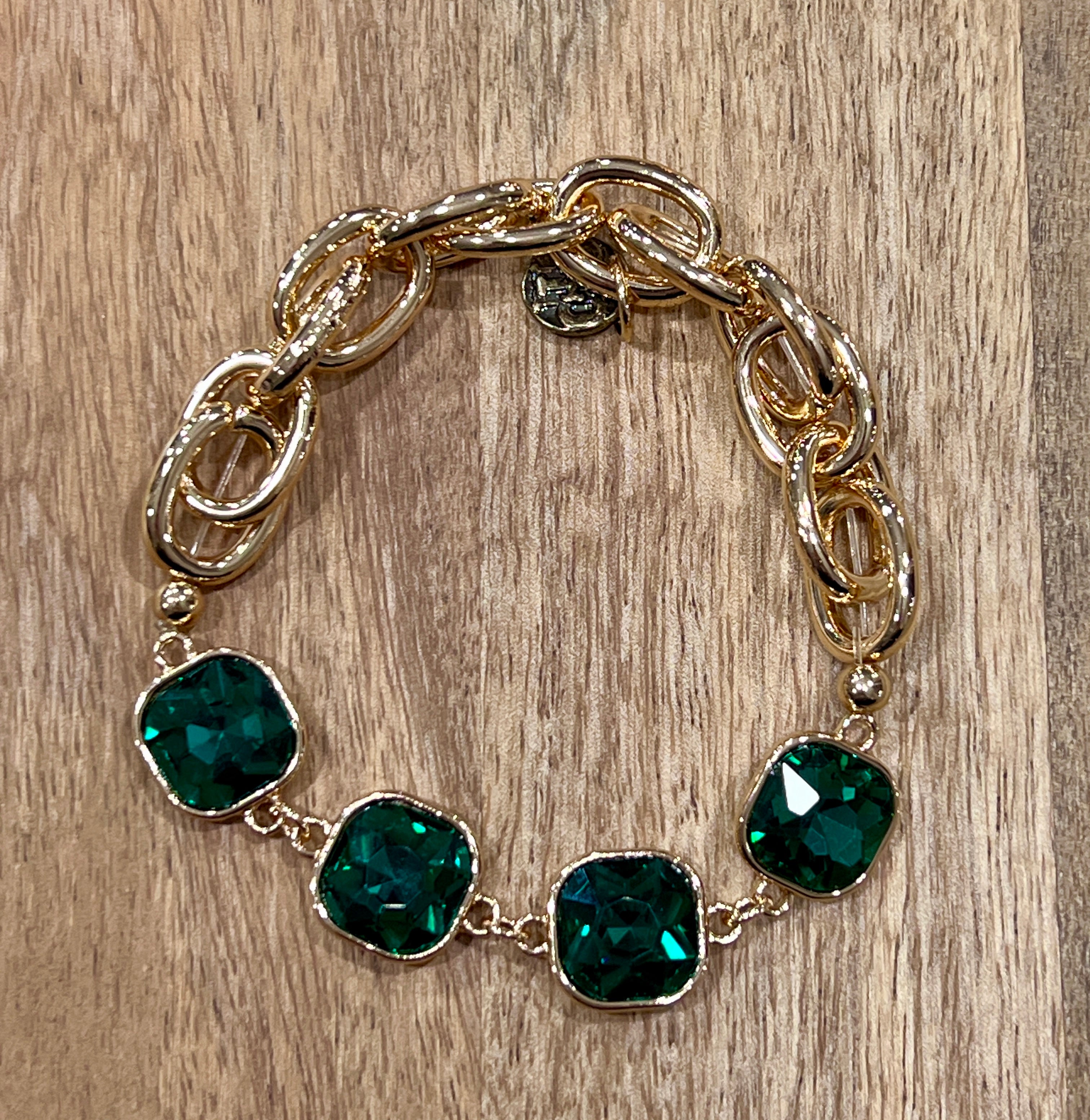 Chunky Gemstone Holiday Gold Link Stretch Bracelet