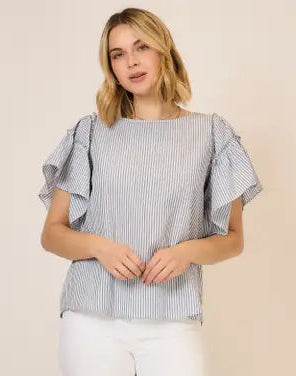 Coastal Riviera Striped Ruffle Top