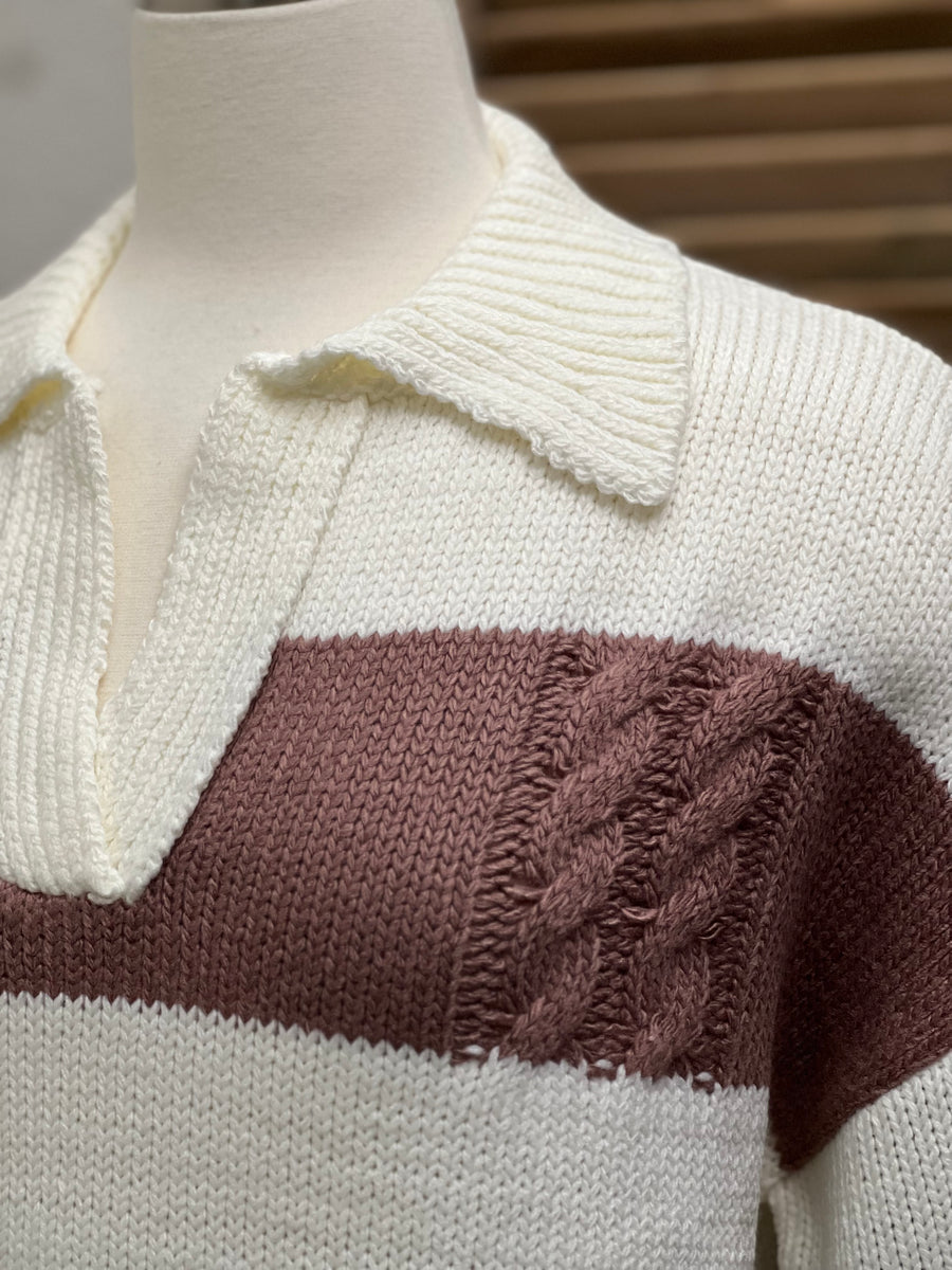 Cadet Rugby Stripe Cable Knit Sweater