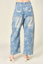 Buffalo Bill Mineral Washed Western Barrel Leg Crop Jeans