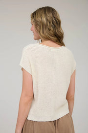 Alana Split Neck Cap Sleeve Ribbon Knit Pullover