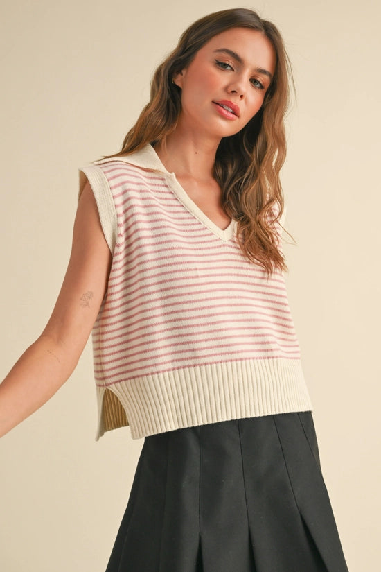 Maryann V-Neck Sleeveless Stripe Sweater
