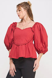 Scarlett Heart Bust Shaped Puffed Sleeve Peplum Top