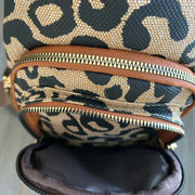 Leopard Double Zipper Crossbody Sling Bag