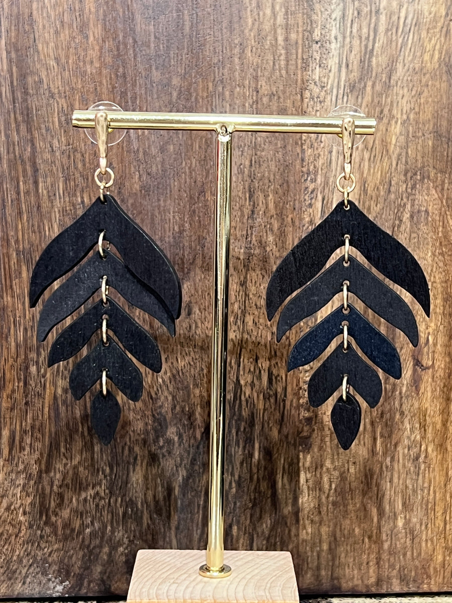 Wooden Feather Dangle Earrings