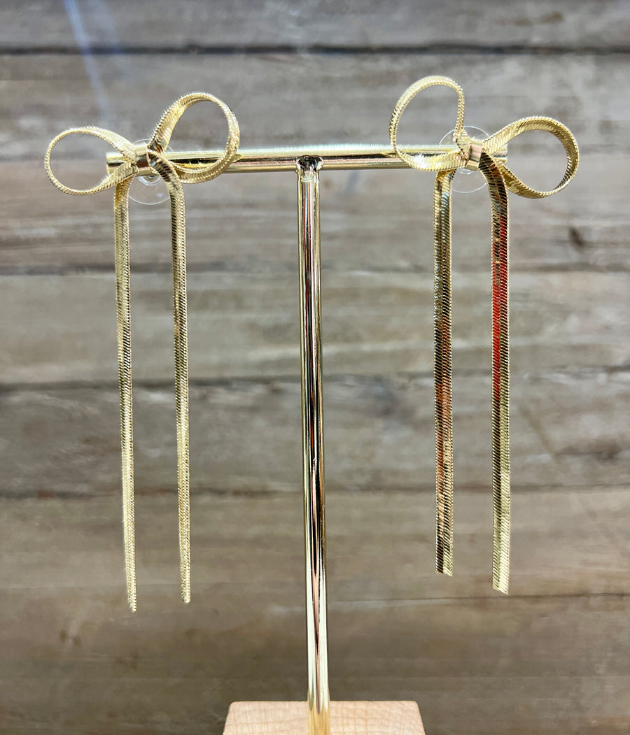 Gold Herringbone Bows Earrings