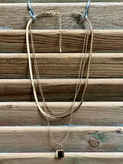 Gold Herringbone Multi Layer Necklace with Lock Charm