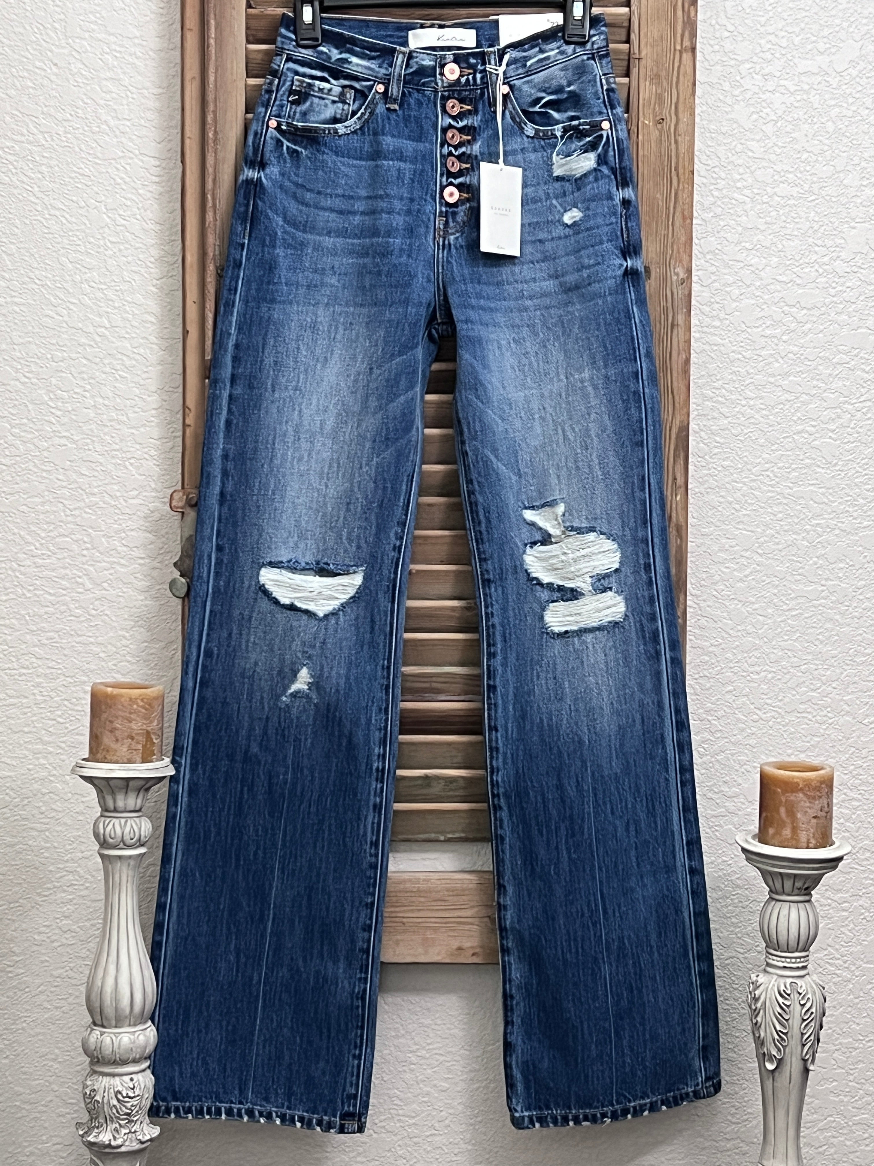 Bang Bang Ultra High Rise Exposed Button 90's Flare Denim Jeans