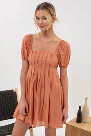 Angela Puff Sleeve Pleated Front Mini Dress