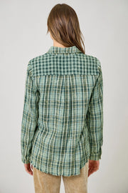 Gabriel Fringe Detail Washed Plaid Button Front Shirt