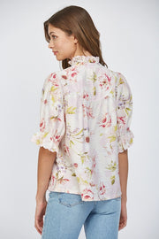 English Roses Button Placket Blouse Top